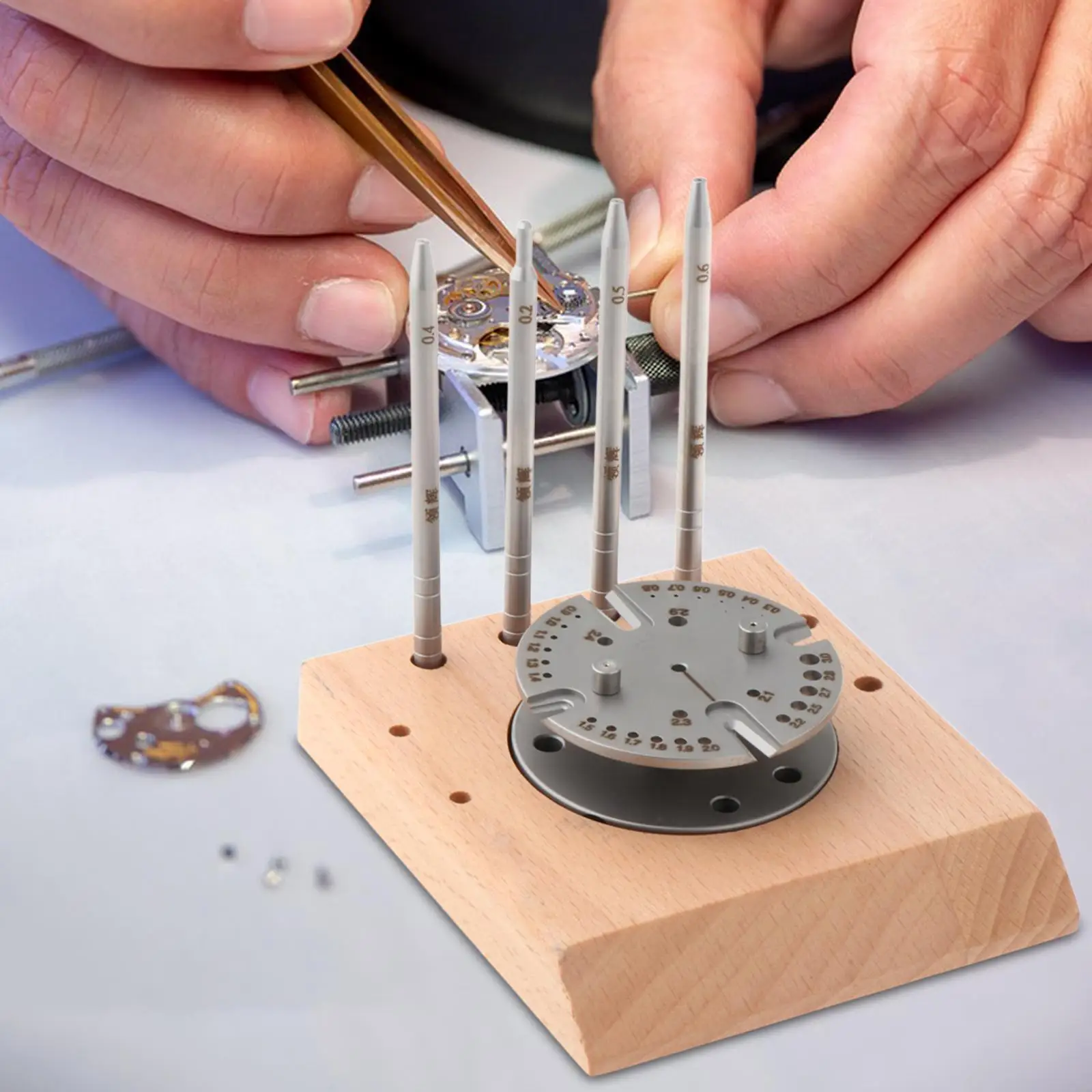 

Watch Balance Wheel Tool Watch Hairspring Tool Watch Maintenance Tool Steel Punch Pin Watch Balance Wheel Remover Wooden Base
