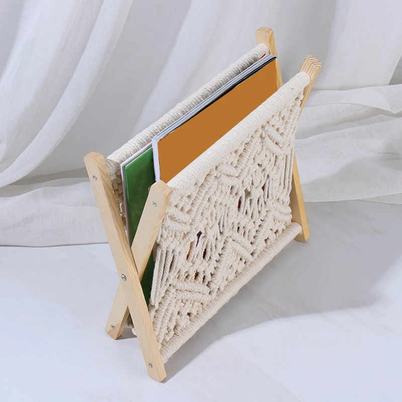 Boho Magazine Rack, Rope Woven Newspaper Rack, Magazine Baskets With Rope Fabric Design, Magazine Holder Storage Easy Install