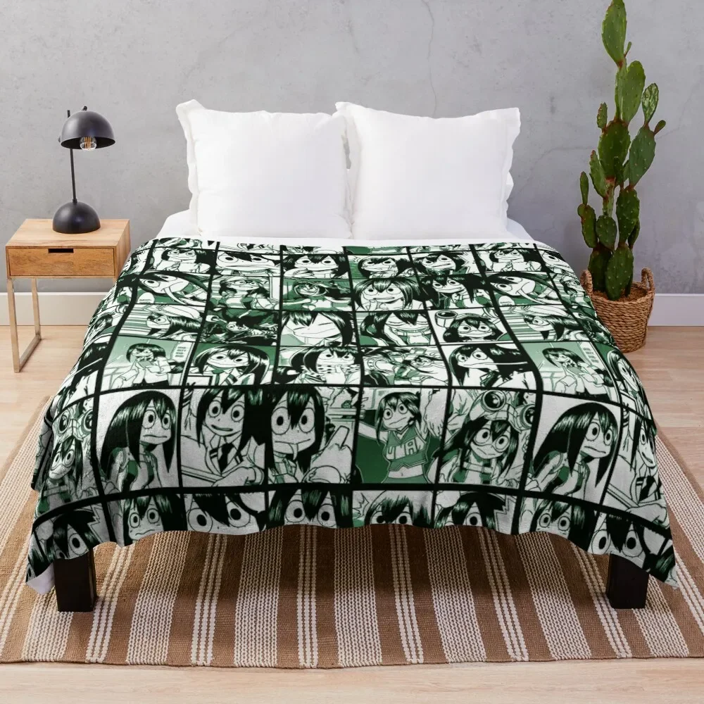 

TsuyuMHA frog girl collage manga panels Throw Blanket heavy to sleep Tourist Flannel Fabric Blankets