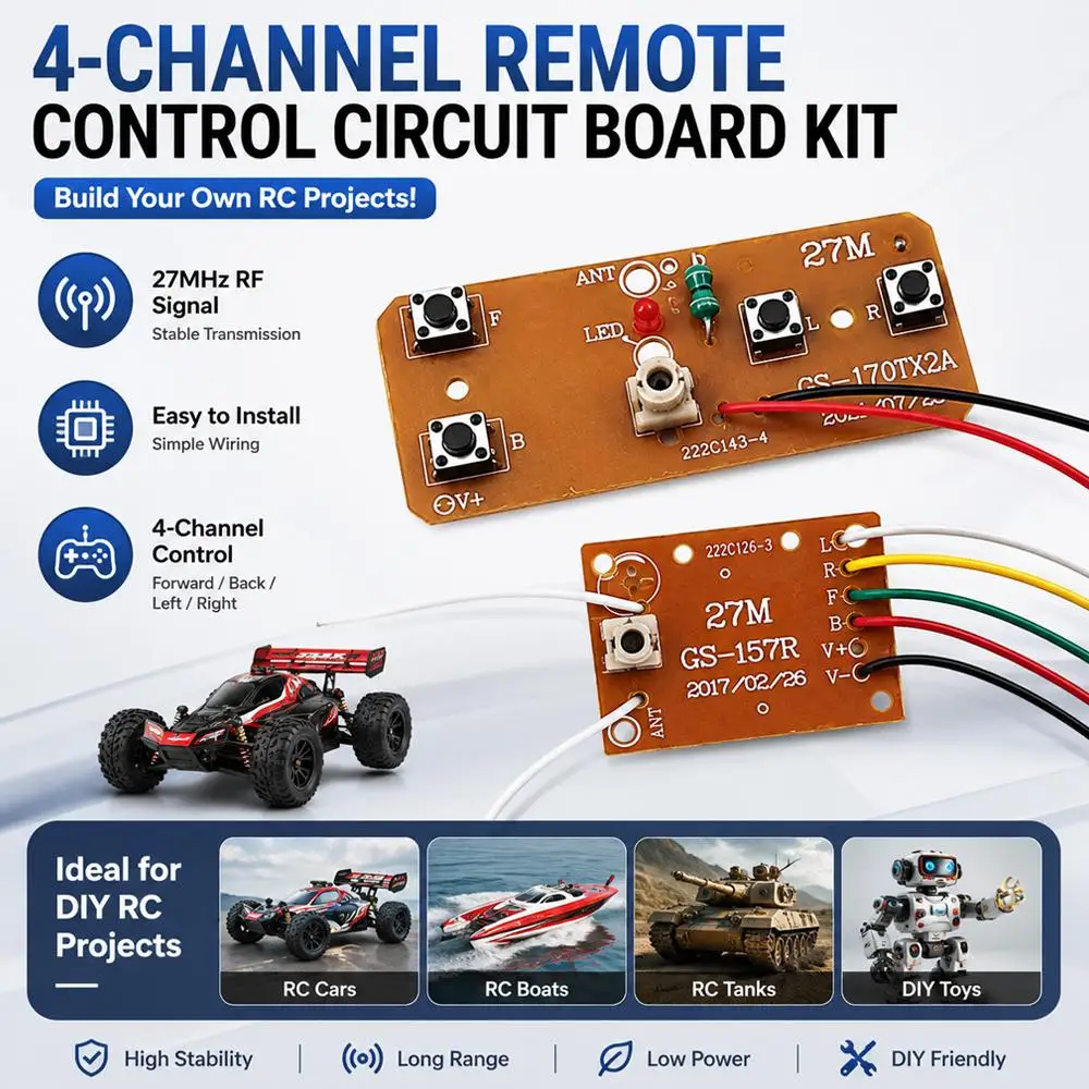 27MHz Remote Control Kit 4CH Wireless Transmitter Receiver Board Module Radio Frequency Signal Circuit DIY RC Car Toy Parts