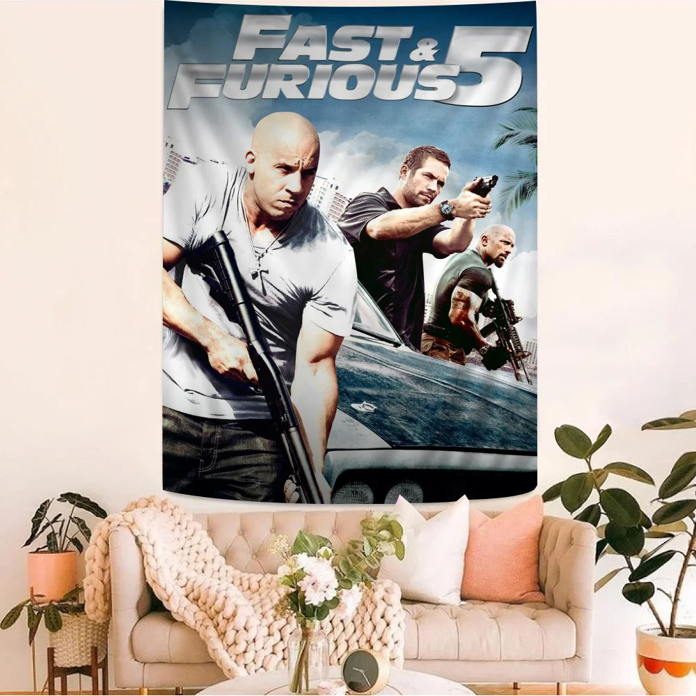 

F-Fast-And-Furioues Movie Series Colorful Tapestry Wall Hanging Hippie Flower Wall Carpets Dorm Decor Wall Art Decor