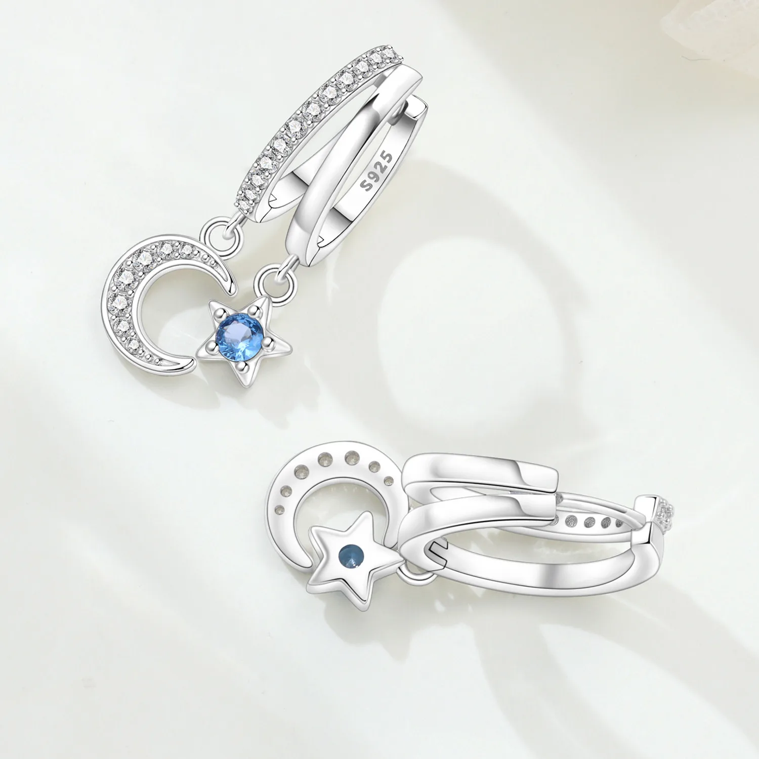 Elegante Doppelkreis-Stern-und-Mond-Ohrringe aus Echtem 925 Sterling Silber, Edle Schmuckstücke für Frauen und Mädchen, Geburtstags- und Feiertagsgeschenke – Detail 24
