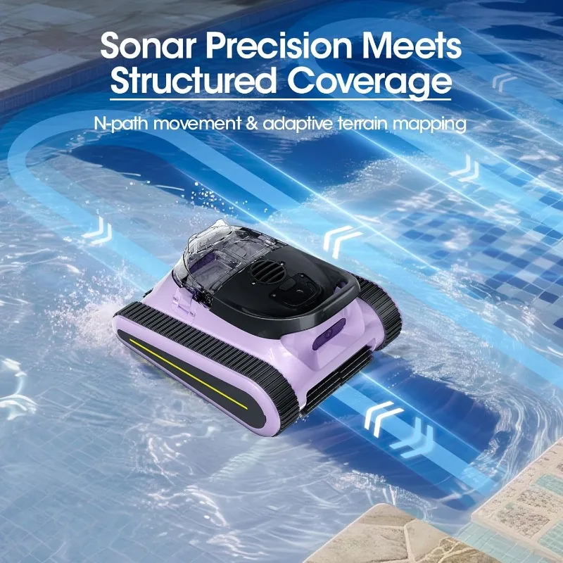 หุ่นยนต์ทําความสะอาดสระว่ายน้ําไร้สาย, เครื่องดูดฝุ่นสระว่ายน้ํา มอเตอร์ไร้แปรงถ่าน 180W, การดูด 45000Pa, การปีนผนังและเส้นน้ํา, การทําแผนที่อัตโนมัติ