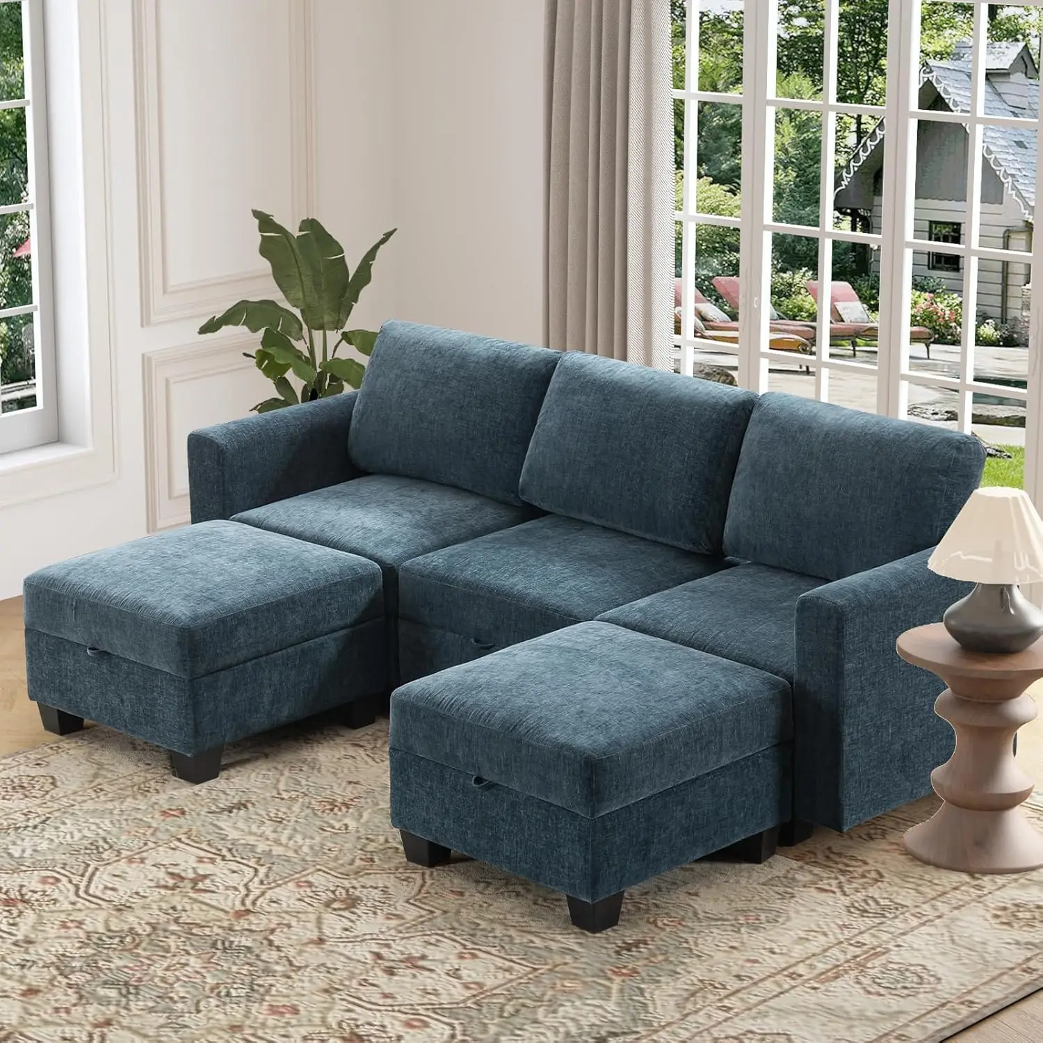 

Sectional Sofa Couch with Storage Seat,L Shaped Premium Cloud-Like Chenille Fabric Convertible Sofa with Reversible Ottoman