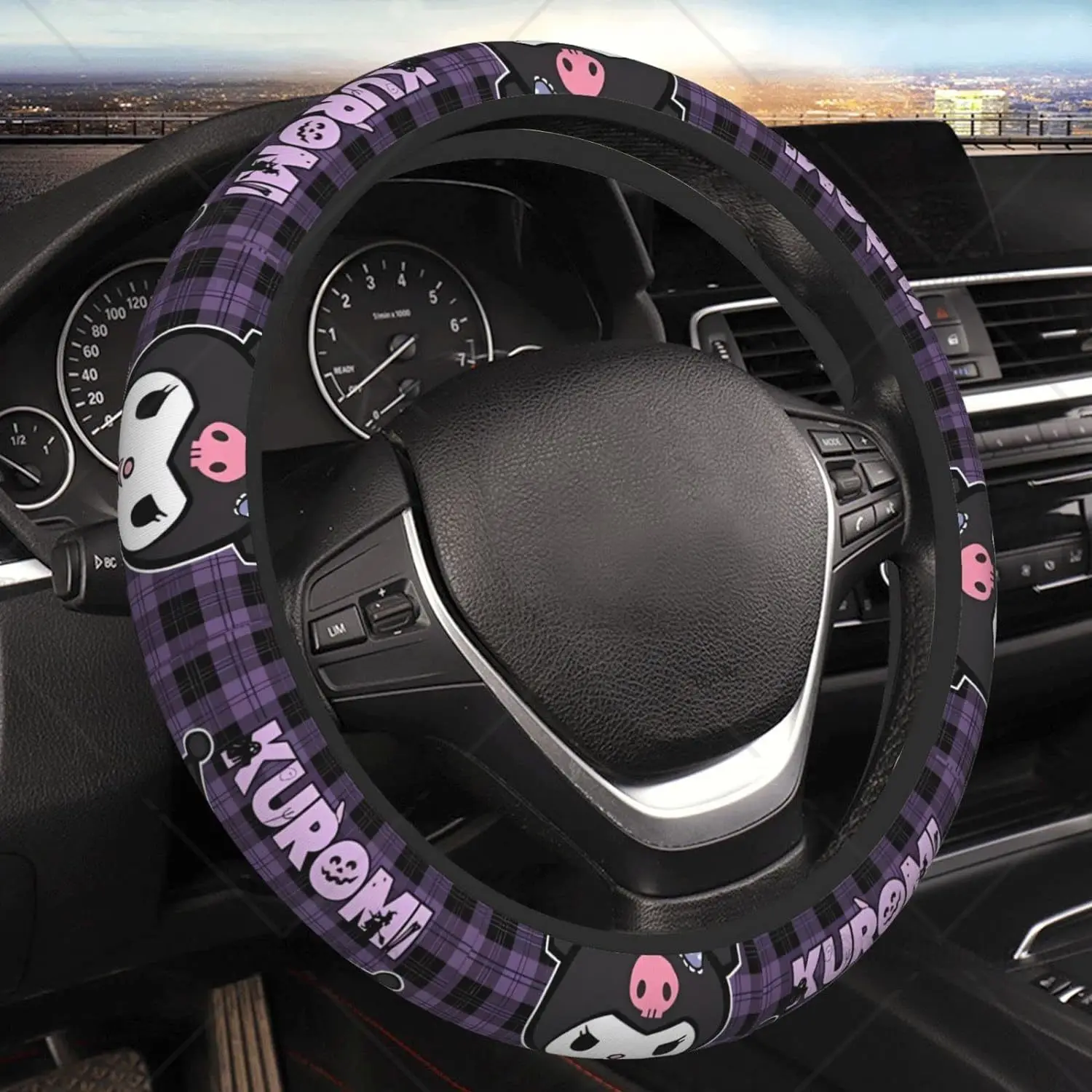 Cute Cartoon Character Purple Steering Wheel Cover Universal 15 in Car Accessories for Men Women,Steering Wheel Protector