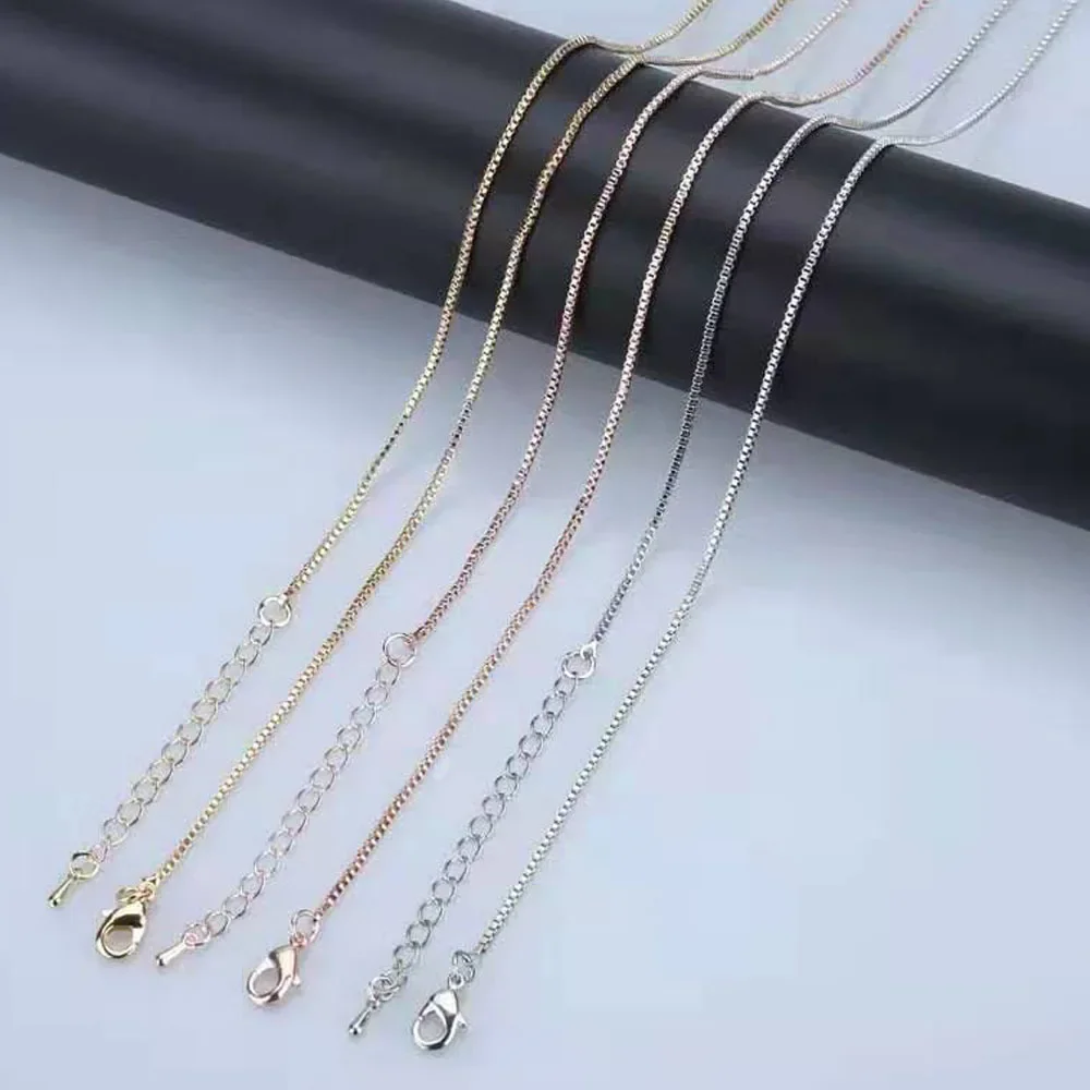 1.2/1.5mm Width Stainless Steel Gold Silver Plated Box Chain Necklace 47+4cm Extend Link Women\'s Jewelry Wholesale Free Shipping