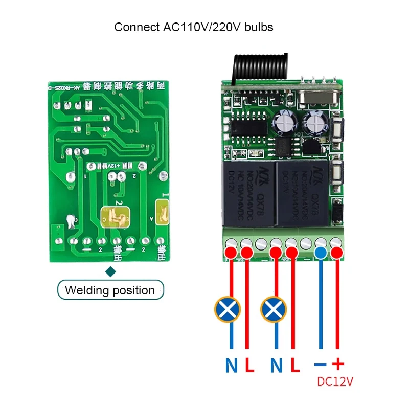 433mhz DC 12V 10 A 2 Channel RF Wireless Remote Control Receiver  Transmitter  lamp/led/light/ radio