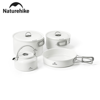Naturehike Portable Camping Cookware Ceramic Non-Stick Cookware Outdoor Picnic Easy Clean Non-Scald Frying Stewing 4 Piece Set