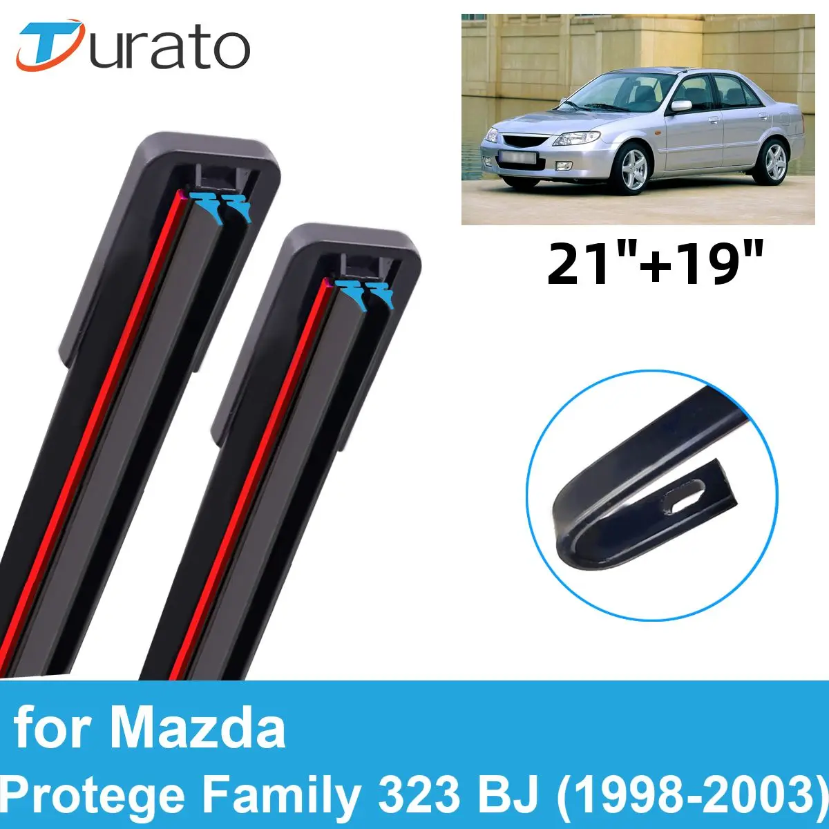 2PCS Car Wiper Blades for 1998-2003 Mazda Protege Family 323 BJ Front Windscreen Double Rubber Car Accessories 2001 2002 2003