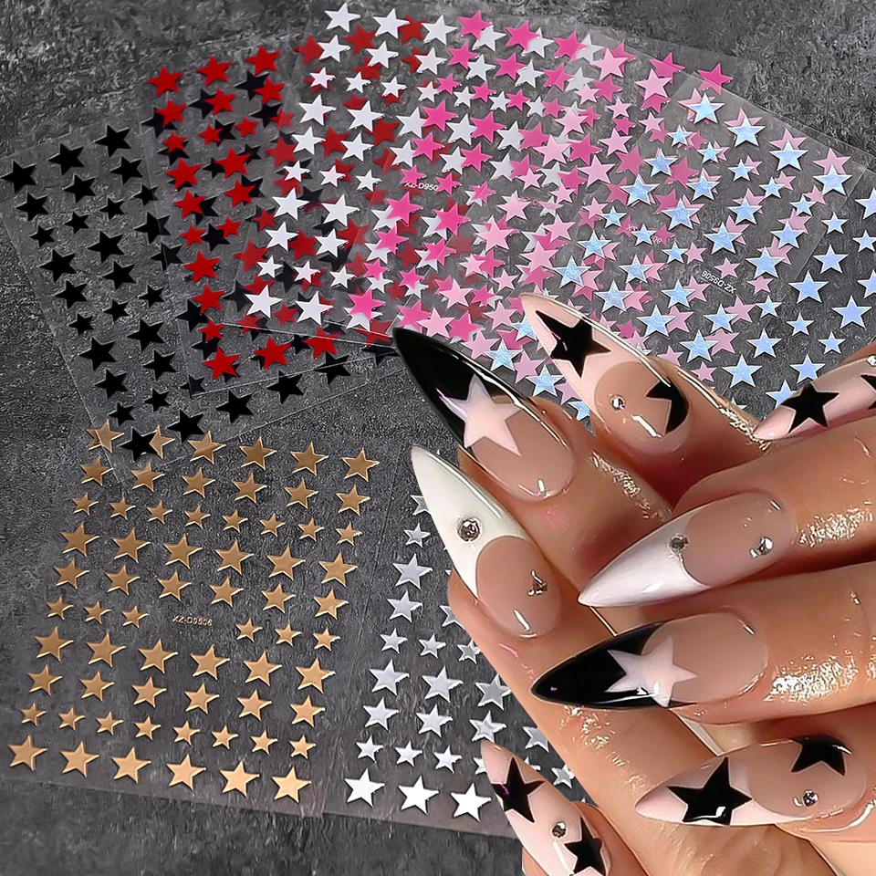 レンジのみ 8PCS Pink Gold Black Star Nail Art Stickers High Glosst Metallic
