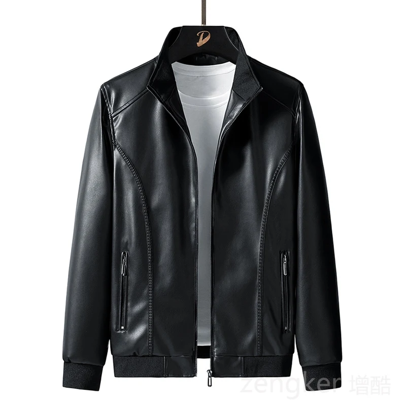 Spring Autumn Trend Men's Baseball Collar Biker Leather Jacket Jacket Youth Big Yards Loose Casual Cardigan Jacket 8XL 7XL