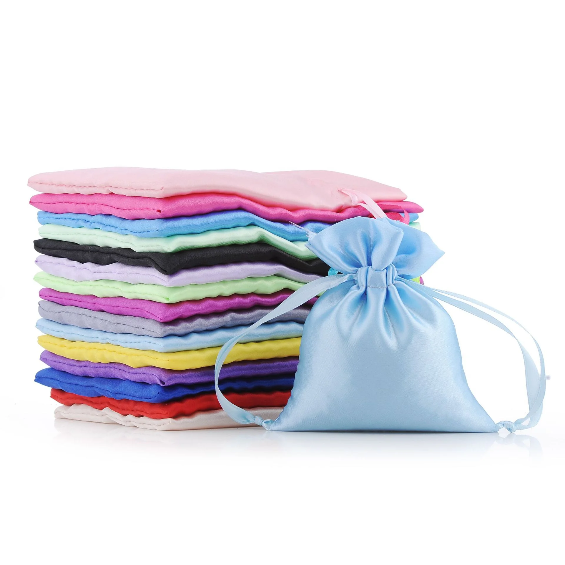 50pcs/lot 8x11 10x15 15x20cm drawstring satin jewelry wedding packaging bags necklaces earrings rings storage bags custom logo