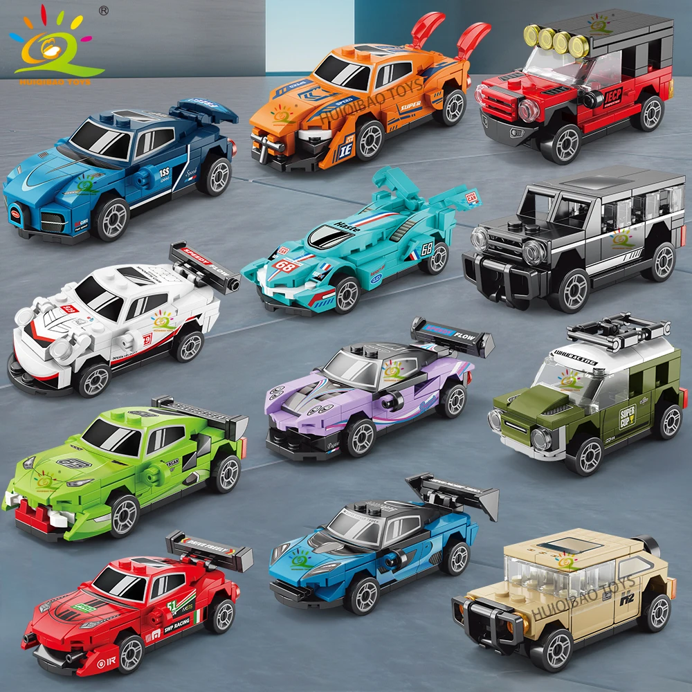 HUIQIBAO MOC Speed Series Racing Sports Vehiclea Car Building Blocks Supercar Set Bricks Classic Collection Model Toys Adult