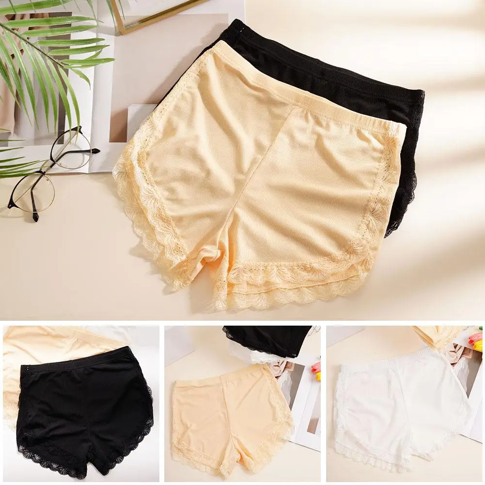 

Lace Safety Short Pants Thin Solid Women Home Sleeping Shorts Seamless Underwear Female Safe Boxer Shorts Lingerie Underpants