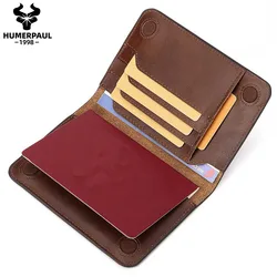 HUMERPAUL Genuine Leather Men Passport Wallets with Card Holder Slot Portable Travel Essentials Document Organizer Money Bags