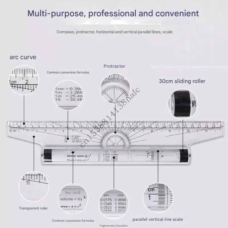 594F متعددة الوظائف الأسطوانة مسطرة متوازية 30 سنتيمتر مسطرة رسم بلاستيكية أداة قياس للرسم الفني للطلاب المعماريين #2