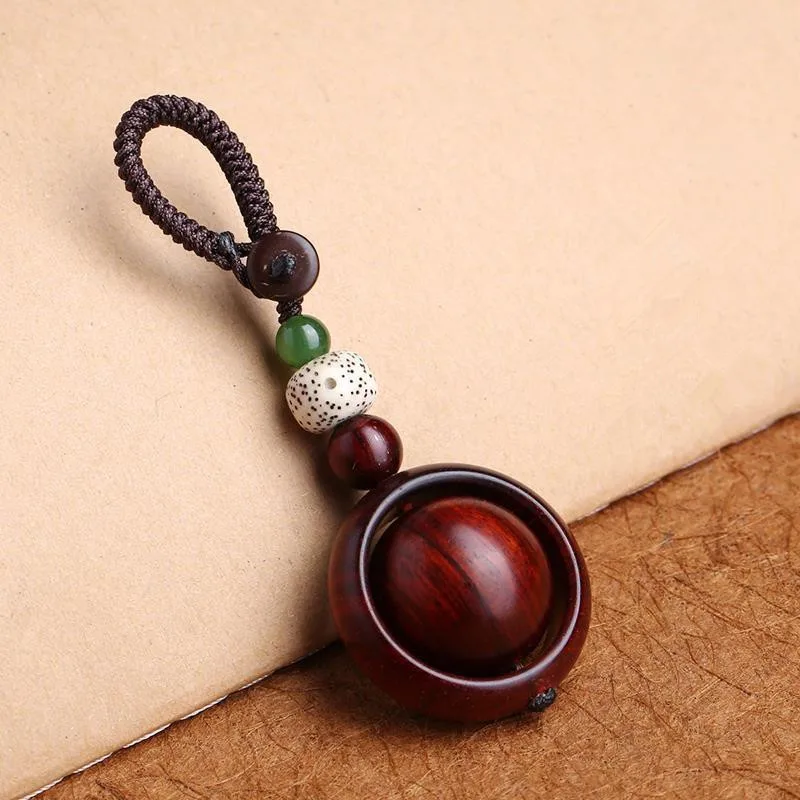 Hand-woven Car Key Charms Rosewood Key Keychain Ebony Glow-in-the-Dark Stone Wooden Pendant Phone Chain Fortune Backpack