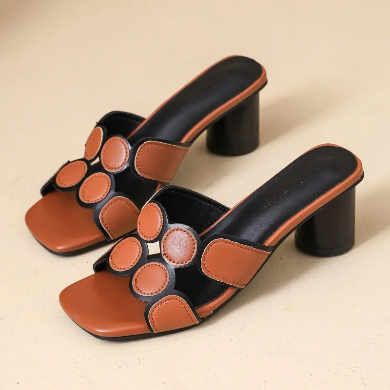 2026 New Colorblock Slippers Women's Open Toe Cutout Non-slip High Heel Sandals