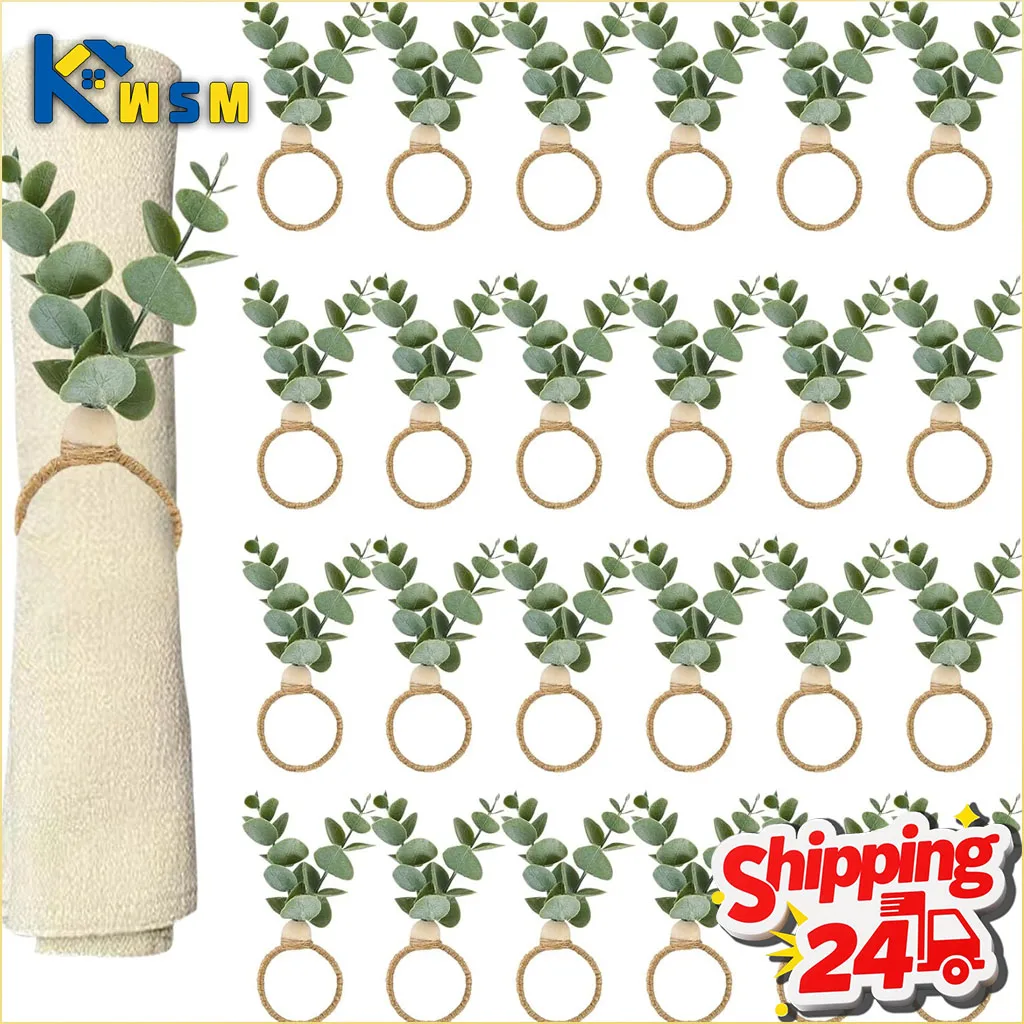 1-30PCS Napkin Rings Rustic Artificial Eucalyptus Leaves Durable Table Centerpiece for Wedding Party Festive Celebrations