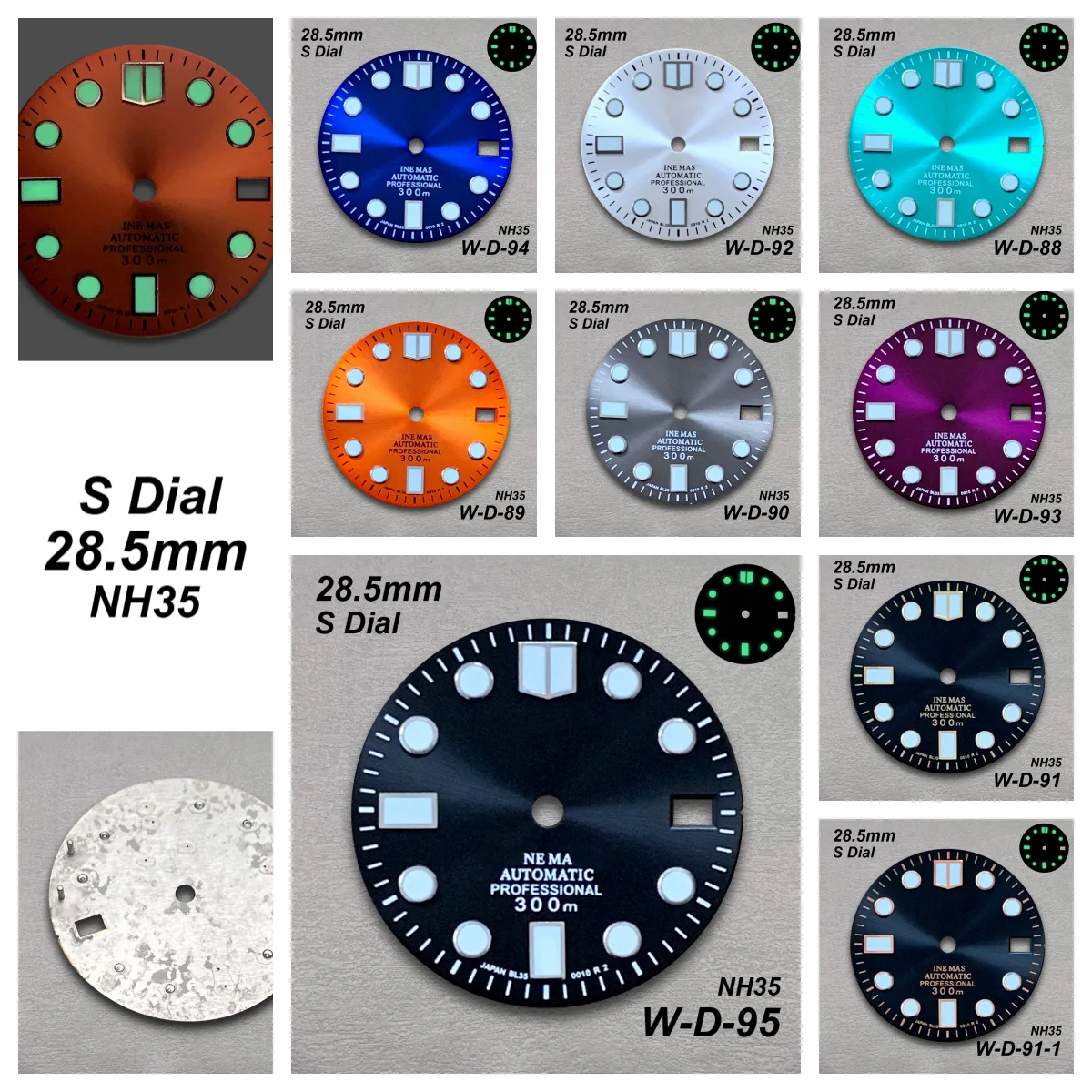 28.5mm Sunburst Enamel S Dial Fit NH35/36/4R/7S Automatic Movement Green Luminous High-Quality Watch Modification Accessories