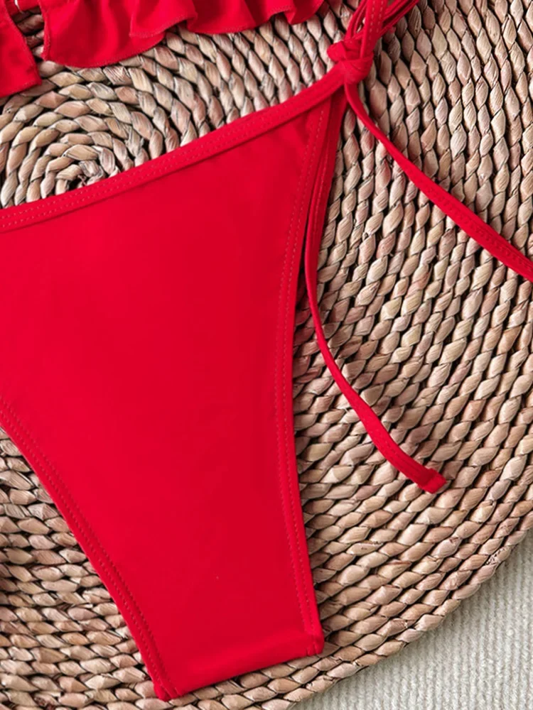 Ruffle Bikini Set Women Sexy Swimsuit Two-Piece Heart Hollow Out Backless Female Swimwear Bathing 2025 Fashion Beachwear