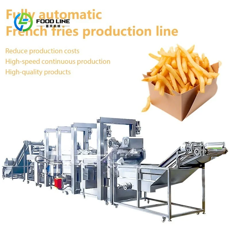 Automatic French fries production line with blender and fryer for commercial frozen food processing