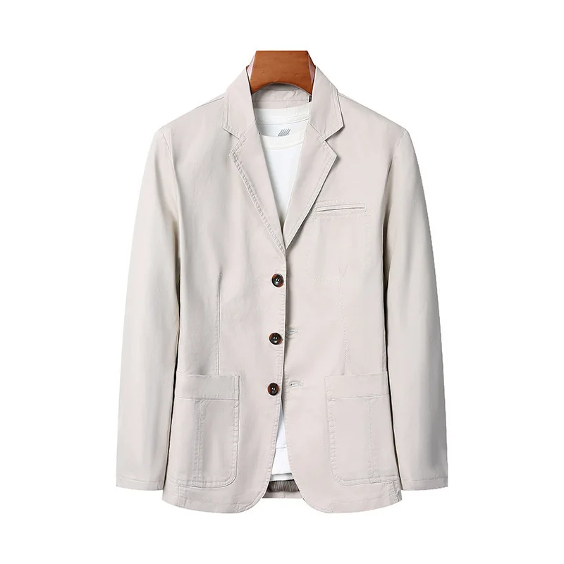 100% Cotton Blazer Men Fashion Business Solid Color Slim Fit Casual Work Cotton Korean Coat Middle-aged Plus Size Loose Blazer