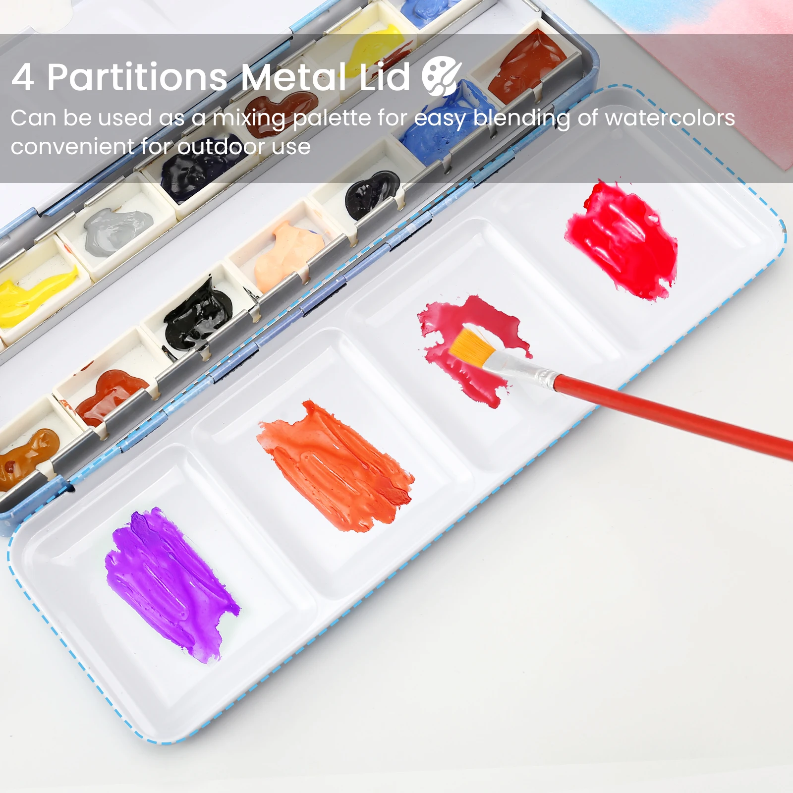 Watercolor Palette Empty w/Removable Paint Tray & 14PCS Empty Watercolor Full Pans - Travel Watercolor Palette with Lid