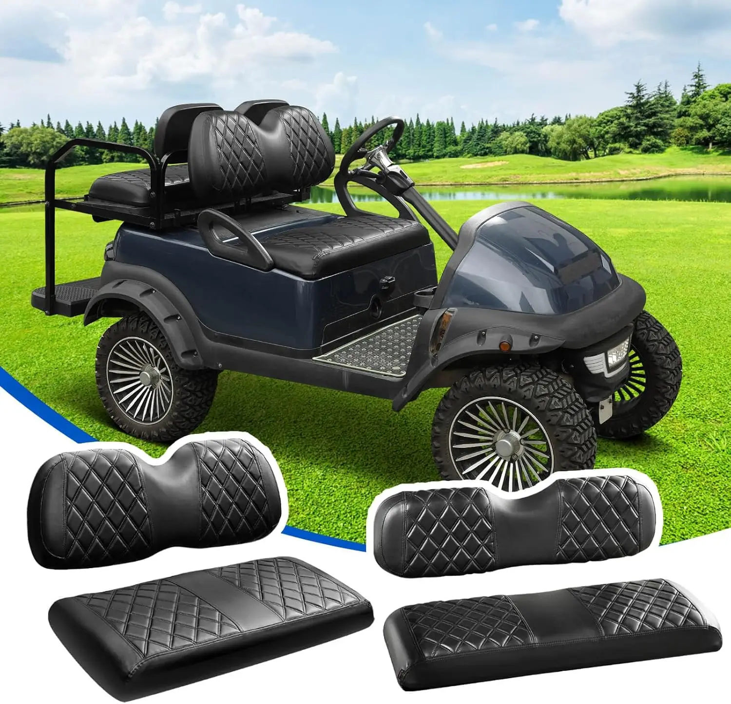 

4PCS Golf Cart Seat Covers Kit for Club Car Precedent, Front & Rear Vinyl Covers with Diamond Design