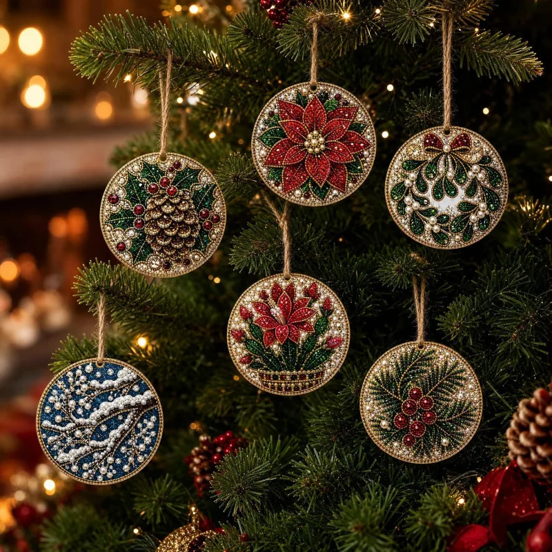 6-teiliges Weihnachts-Perlen-Diamant-Malerei-Set 5D Vollrunde DIY-Diamanten für Weihnachtsbaum-Hängedekoration, Weihnachtsdekoration – Detail 6