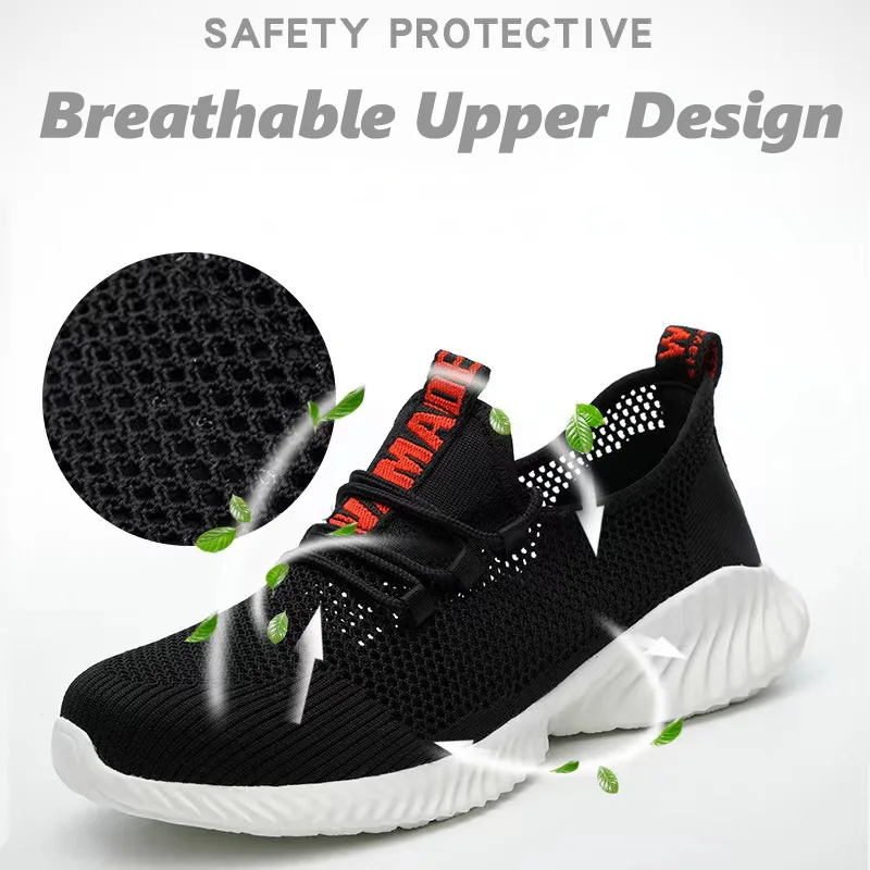 Lynjacye Summer Breathbale Air Mesh Steel Toe Work Shoes Breathable Working Shoes Women Man Safety Shoes Lightweight Shoes