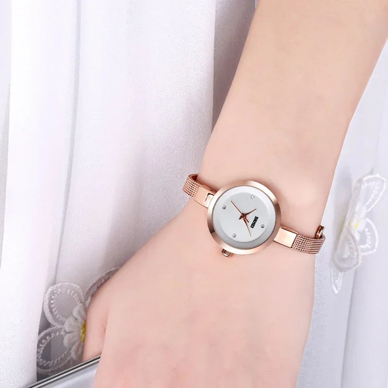 SKMEI-reloj informal de acero inoxidable para mujer, pulsera femenina de cuarzo de lujo con correa fina, a la moda, 1390