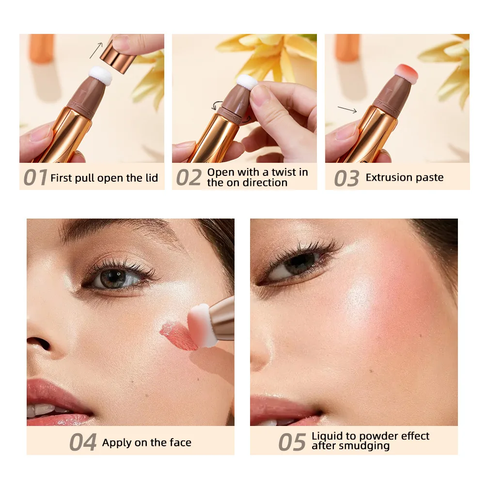 QIBEST Multifunktionaler Make-up-Stift, Rouge, Hochglanz-Reparaturstift, perlmuttartig, feiner Glitzer, matt, hellt das Gesichts-Make-up auf natürliche Weise auf