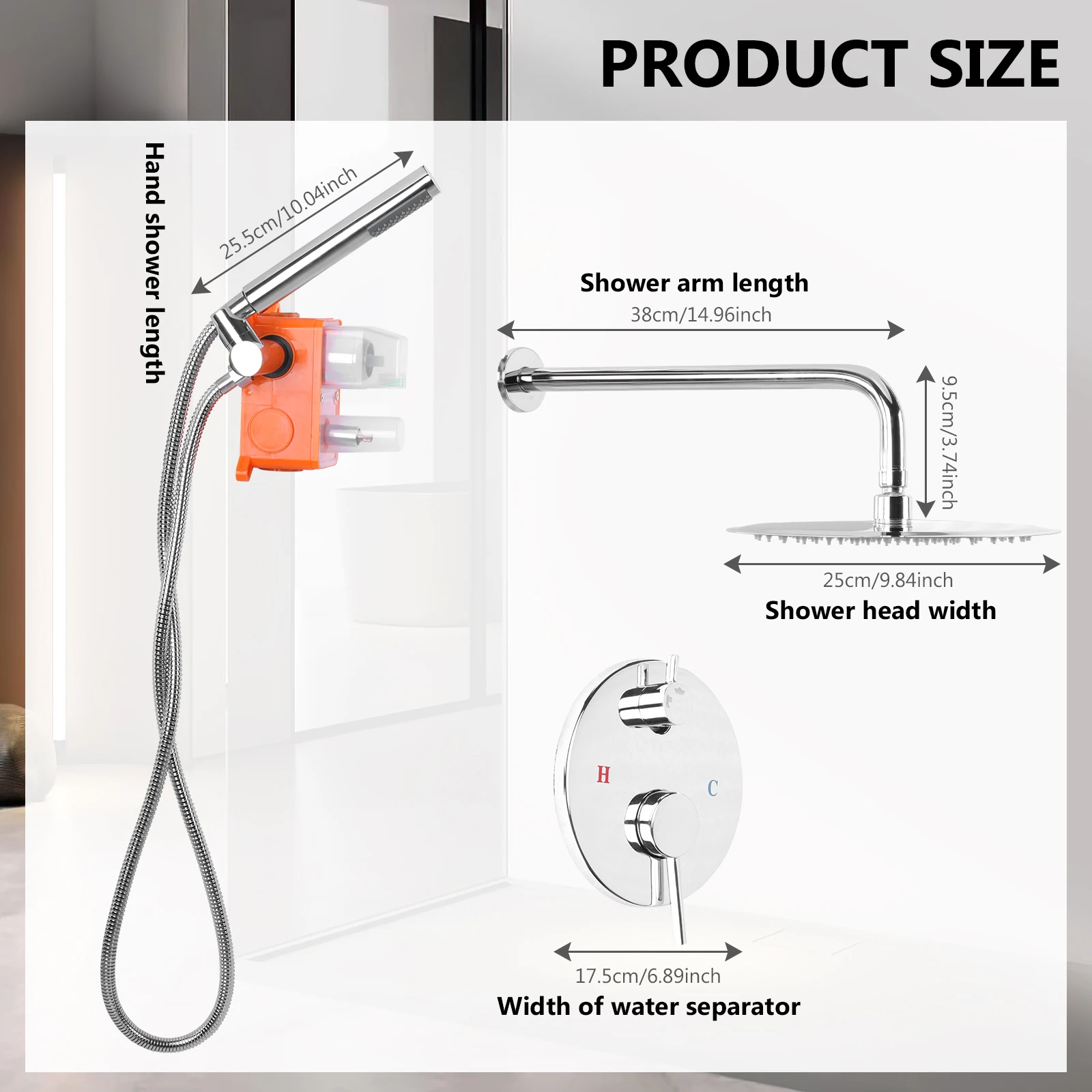 

Металлический ремонтный комплект для душевого смесителя с 10-дюймовой душевой лейкой высокого давления и встраиваемым клапаном для жесткой воды