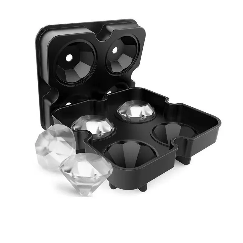 

3D Алмазная силиконовая форма для ледяных кубиков, форма для леденцов, тортов, искусственная форма для льда с 4 ячейками, квадратная форма