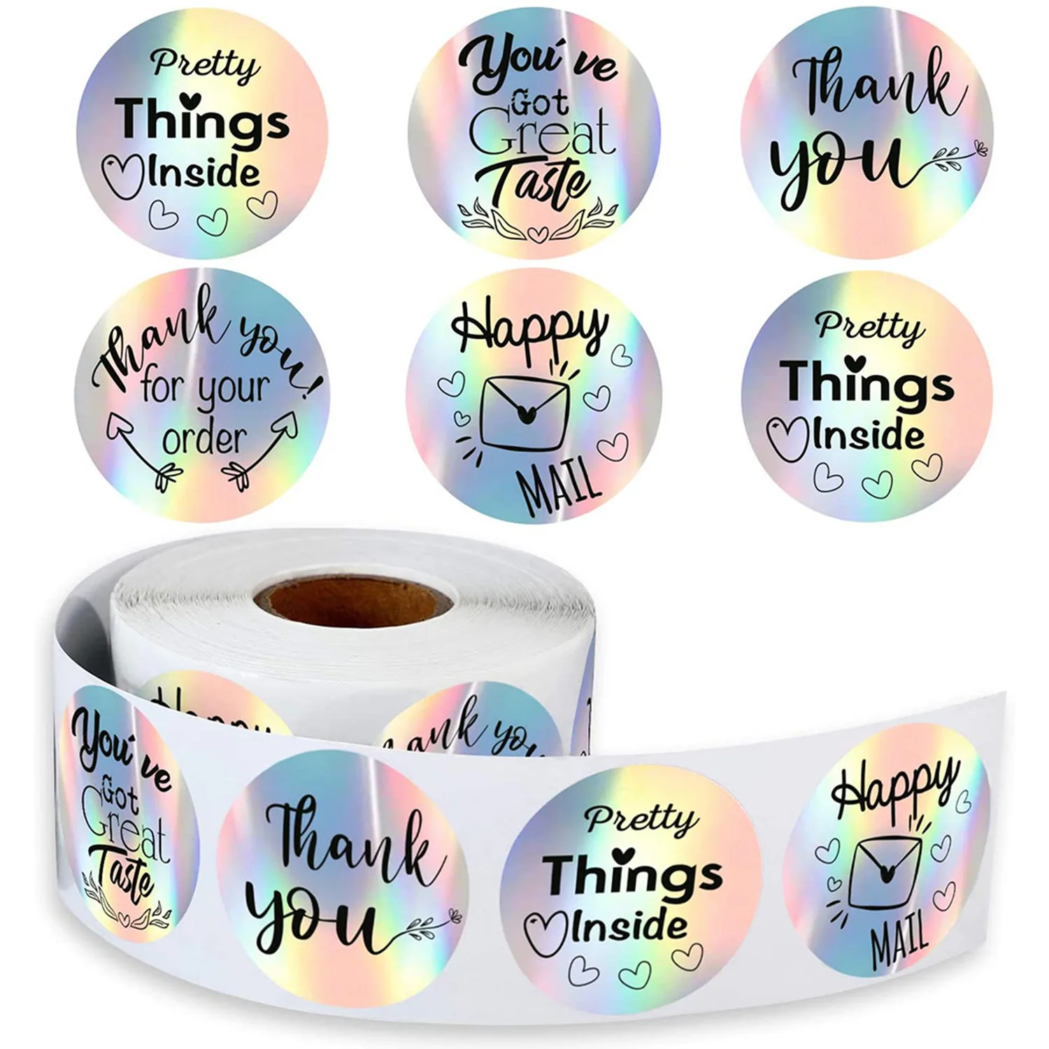 Roll 50-500pcs Colorful Holographic Stickers 2.5cmGift Wrapping Sealing Labels Thank You Decals