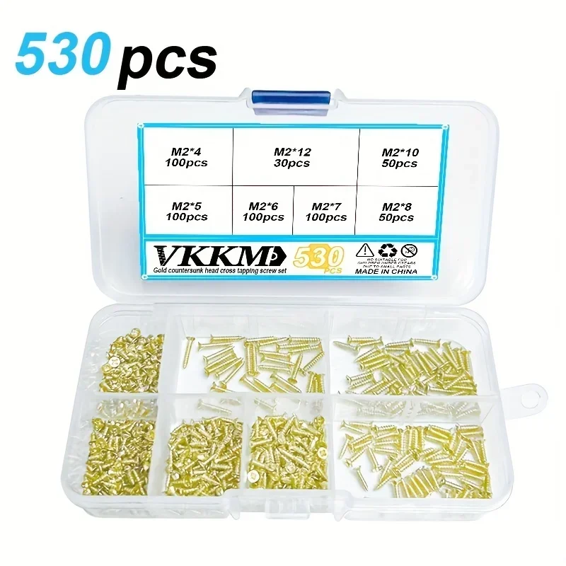 530pcs M2 Self-Tapping Screws Combo Kit With Locknuts And Wood Screws - Perfect For DIY Projects And Professional Use