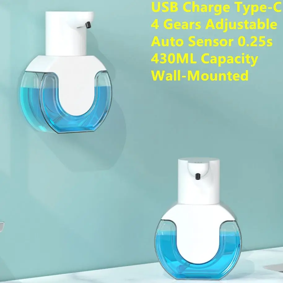 4 Gears Automatic Foam Dispenser Wall Mounted Infrared Sensor Soap Dispenser for Bathroom Touchless Hand Sanitizer Bottle 420ML