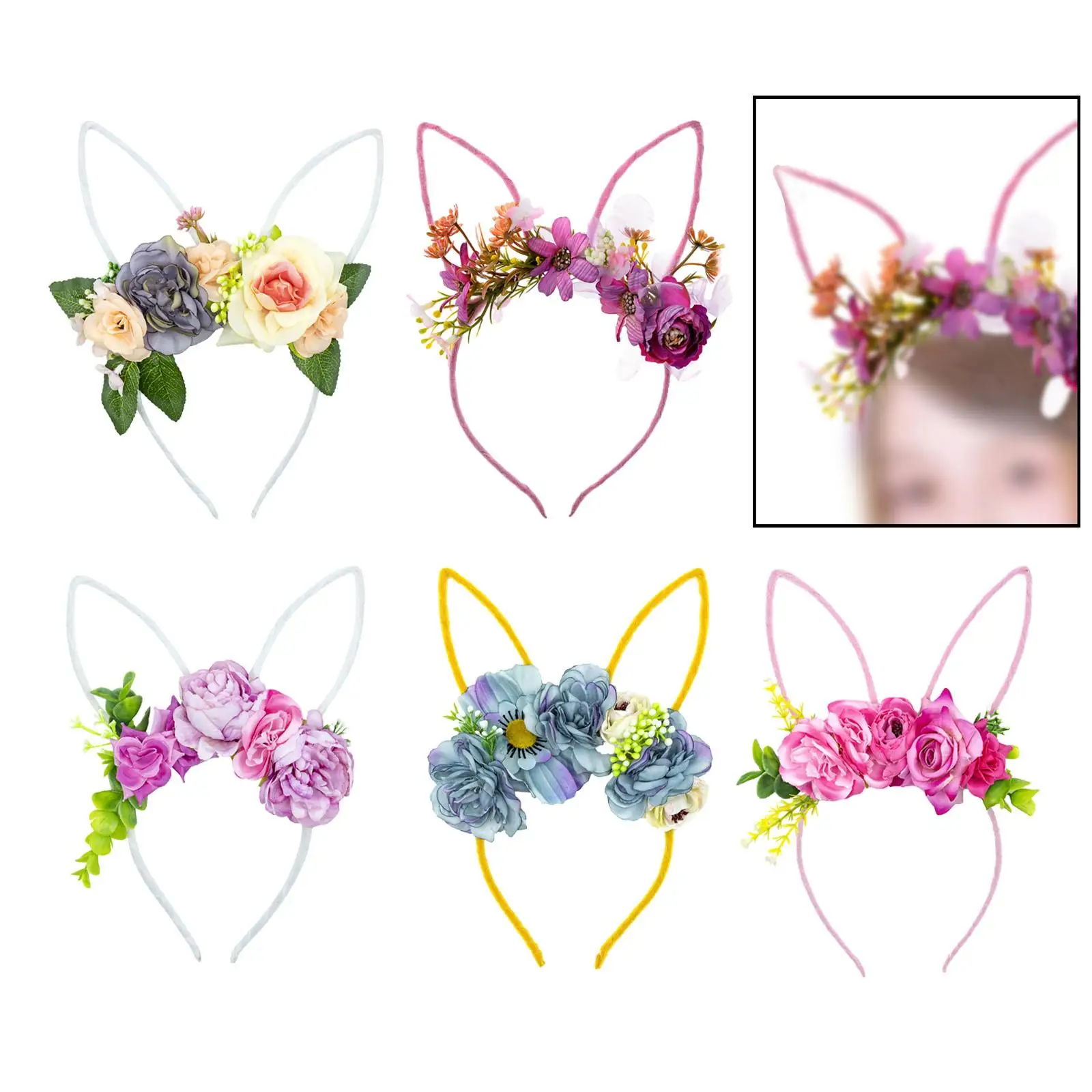 Fascia per capelli con orecchie da coniglio pasquale, accessori per capelli, fascia per capelli con fiori, bellissima