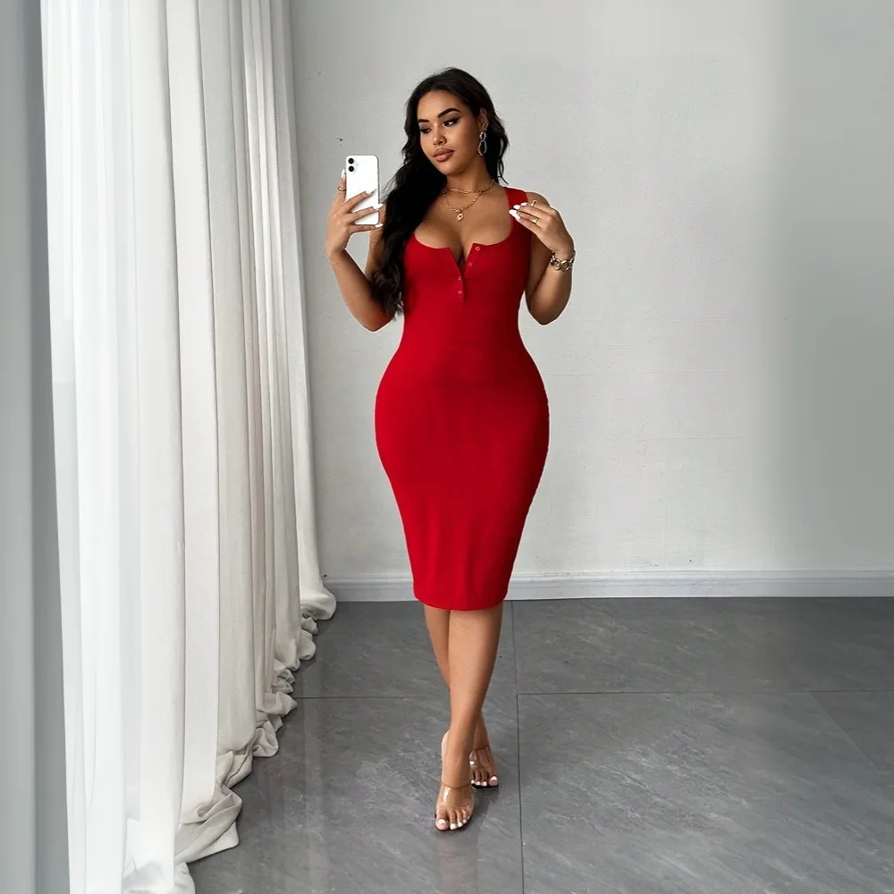 

Женское сексуальное платье большого размера на подтяжках, новое летнее платье с высокой талией, облегающее бедра, юбка средней длины Elegantes Casual Y2k