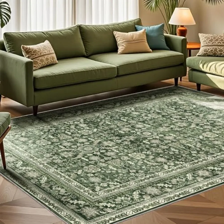 

Vintage Green Area Rugs 5x7 for Living Room Bedroom Kitchen Office Dorm Dining Room Retro Washable NonSlip LowPile Faux Wool Ca