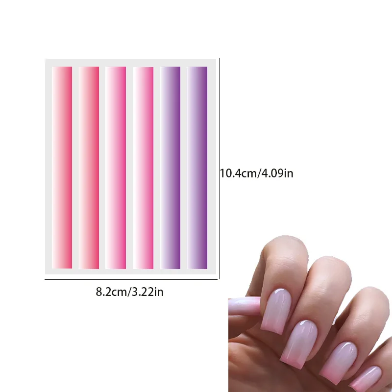 French Gradient Nail Sticker 3D Aura Red Blue Dizzy Powder Blusher Nail Decals Design Self-Adhesive Gradient Lines Decoration