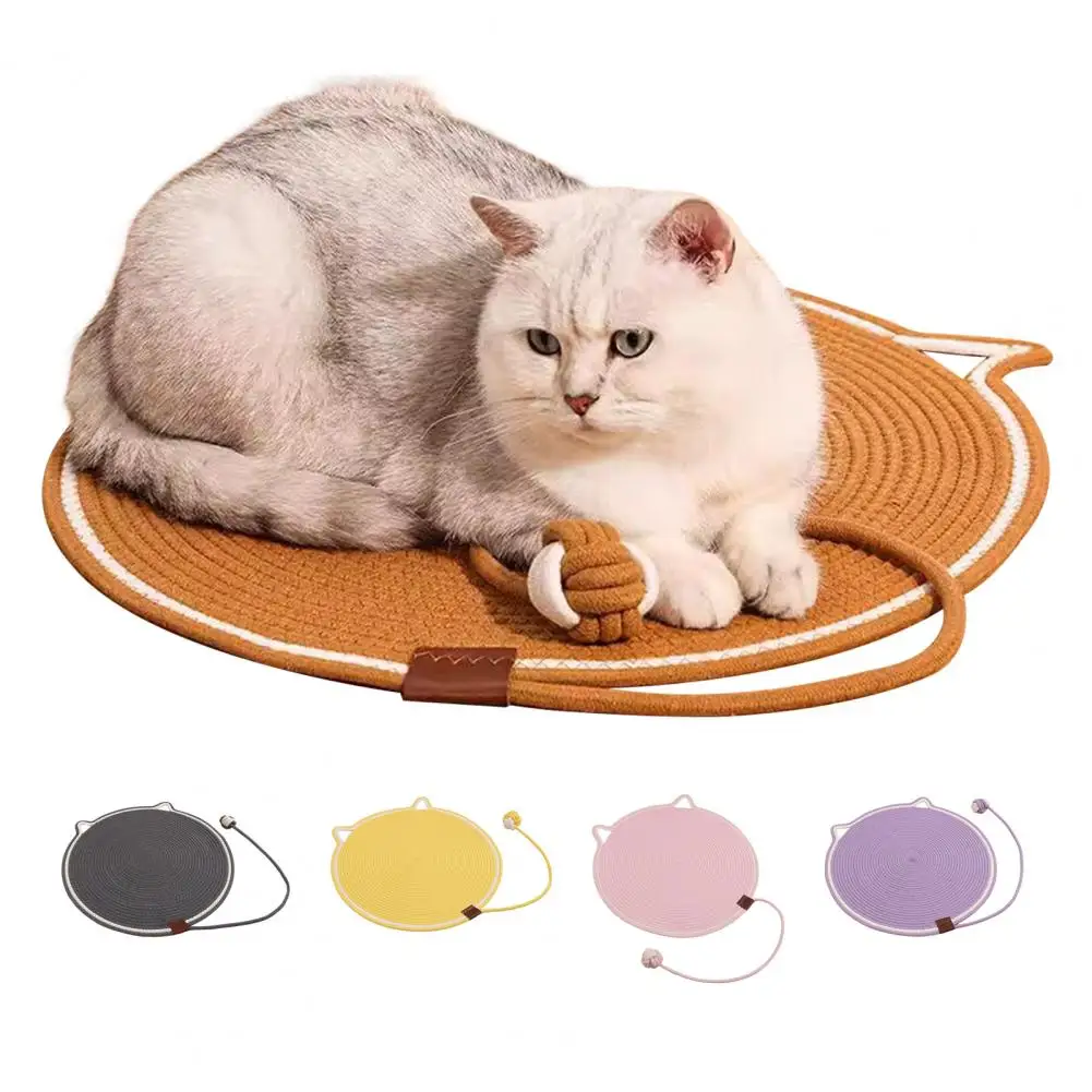 Cat Scratching Mat Healthy Scratching Habits for Cats Natural Cotton Rope Cat Scratching Pad with Toy Ball for Indoor for Cats