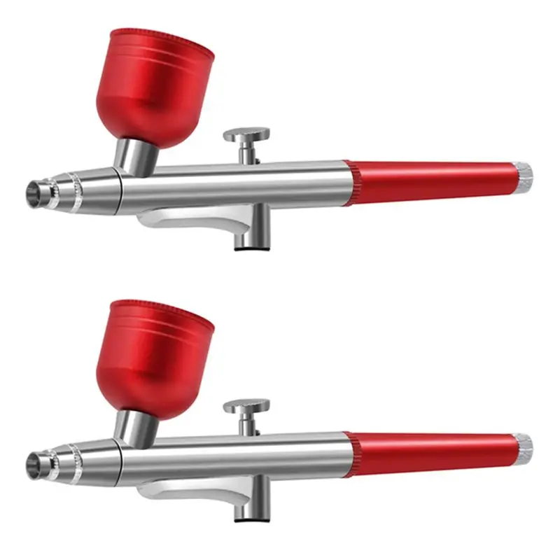 DT19-2X Portable Single Action Airbrush 0.3Mm Nozzles Spray Airbrush Pen For Model Cake Nail Car Painting Beauty Inkjet-Red