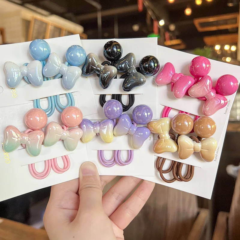 

Gradient Milk Tea Hair Ties Korean Style Bow Elastic Ponytail Holders for Girls Kids High Elasticity Non Slip