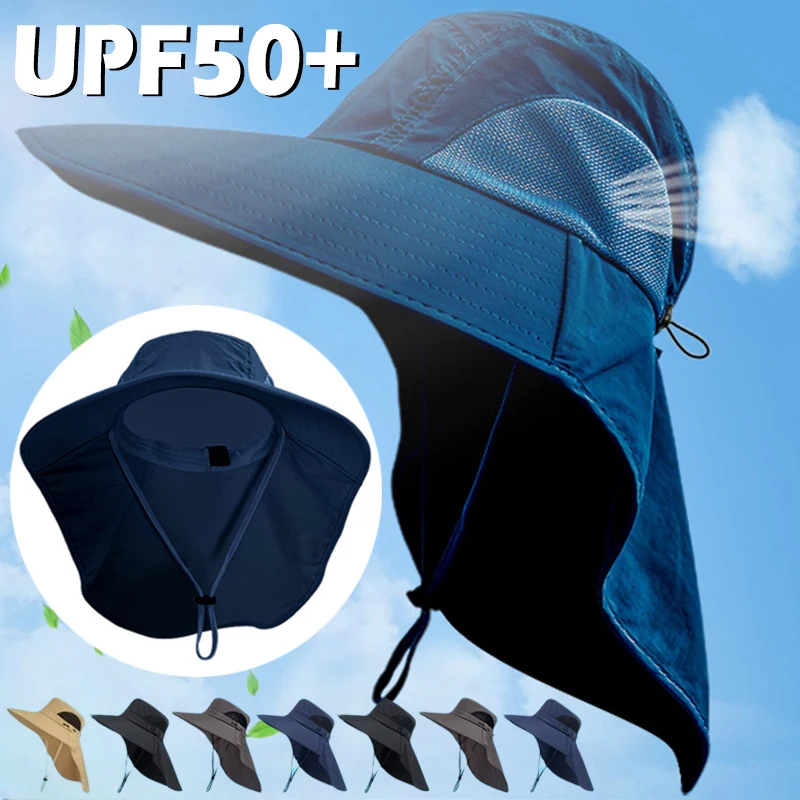 Outdoor Summer Sun Hats UV Protection Hunting Fishing Cap for Men Women Hiking Camping Visor Bucket Hat Neck Flap Fisherman Hat