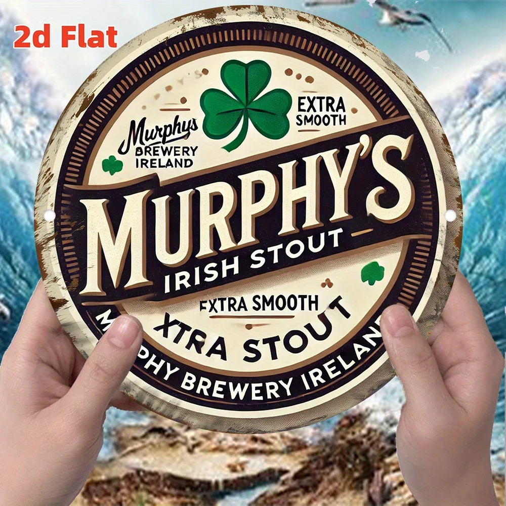2D Flat, 2D Flat Design, Murphy's Irish Black Beer Logo Metal Poster – Vintage Round Aluminum Wall Decor, Suitable for Home, Bar