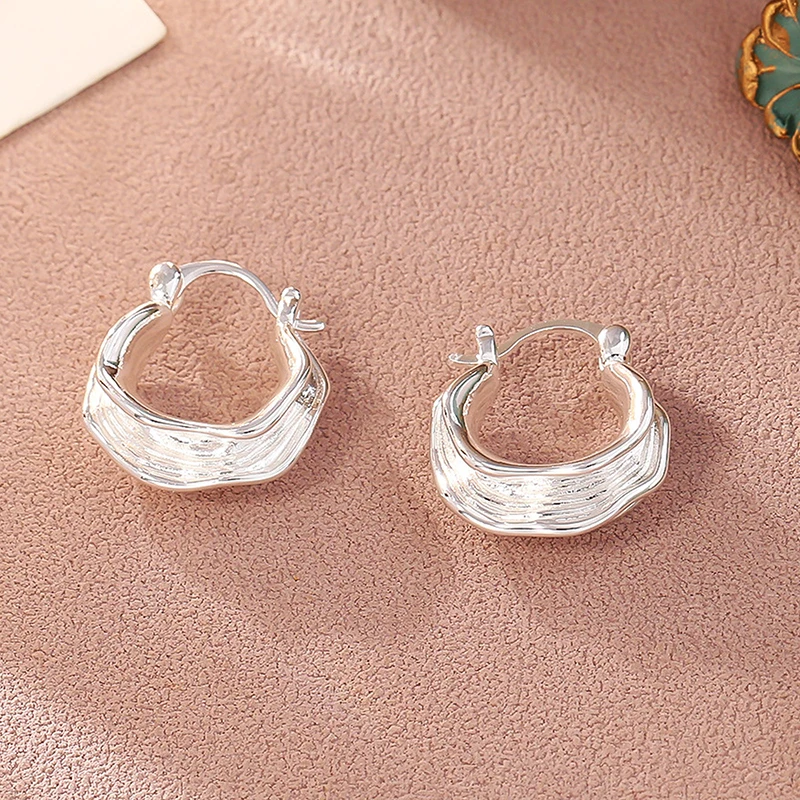 GANPUP Exquisite Unregelmäßige Creolen für Damen, Modische Neue Silberfarbene Ohrschmuck-Geschenke für Partys – Detail 5