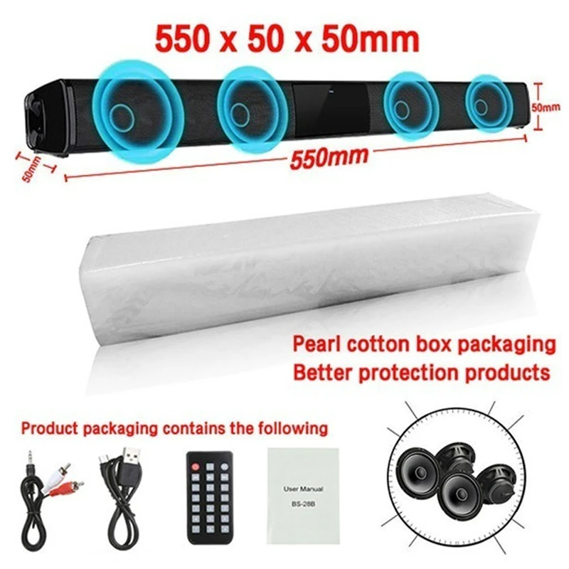 

40W TV Soundbar Wired and Wireless Bluetooth Home Surround SoundBar for PC Theater TV Speaker with FM Radio Music Center Column