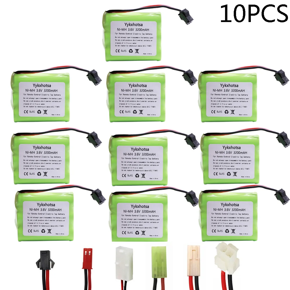 10PCS/pack 3.6V 3200mAh NiMH Battery For Rc toys Cars Tanks Boat Gun AA 3.6vAA battery SM/JST/Tamiya/EL-2P/5557-2P Plug